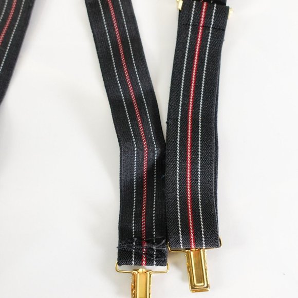 Suspender Mens Black Leather Clip On‎ Adjustable Strap Stretch Striped X Back - Picture 6 of 7